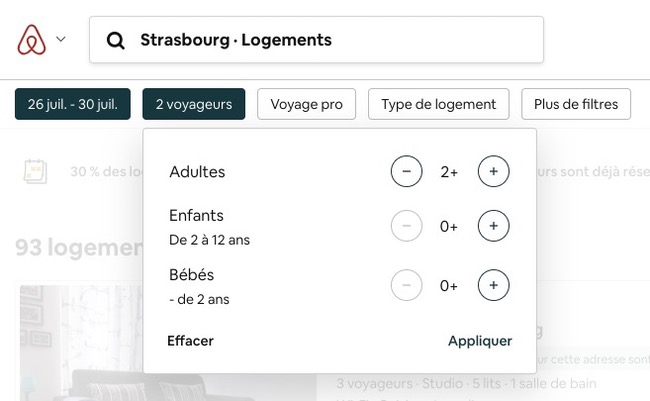 Barre de recherche Airbnb