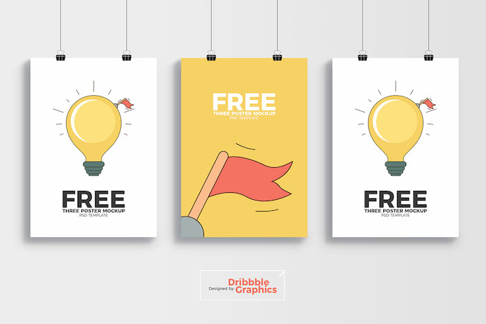 Mockup de trois affiches suspendues