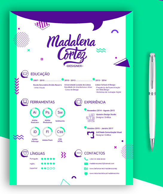 CV inspirant coloré photoshop graphiste freelance