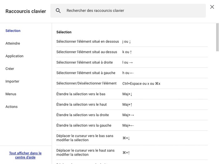 Raccourcis clavier Google Drive