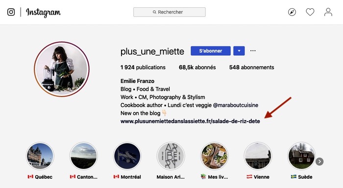 Lien biographie instagram