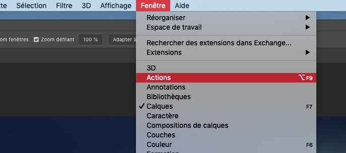 ouvrir fenêtre action photoshop tutoriel faire un script