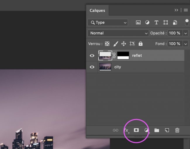 masque fusion tutoriel photoshop graphiste creer un reflet dans l'eau ville
