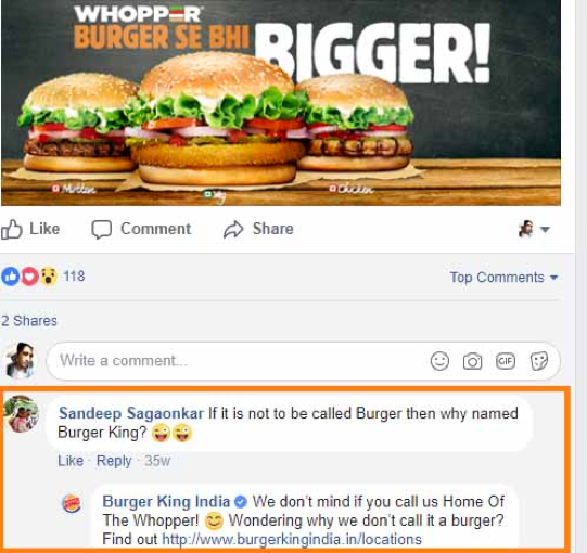 Réponse commentaire burger king
