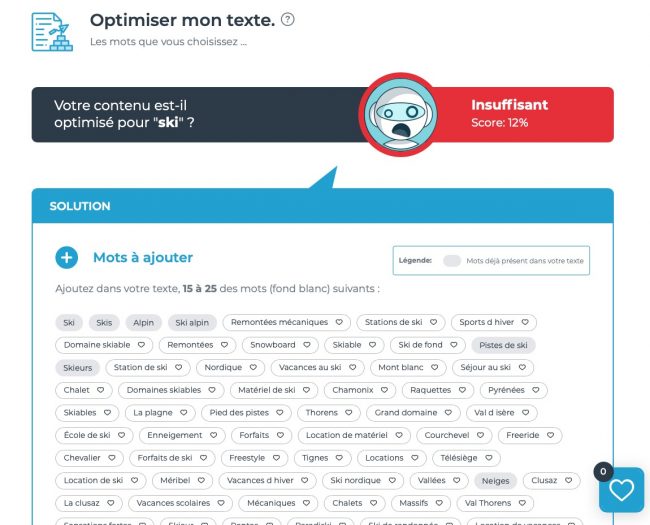 ski mot clé redacteur score ses