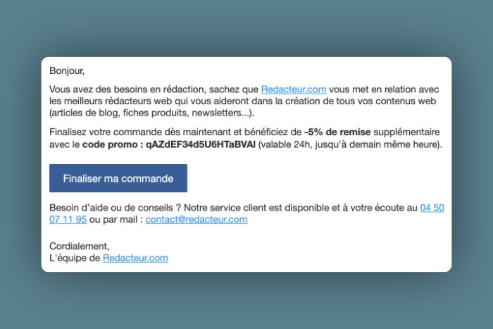 Redacteur.com relance panier abandonné