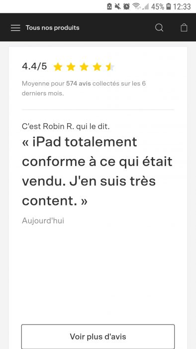 fiche produit mobile avis client graphiste design