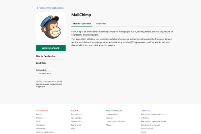 Application Mailchimp pour Slack