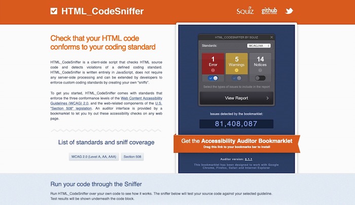 outil test accessibilité HTML CodeSniffer