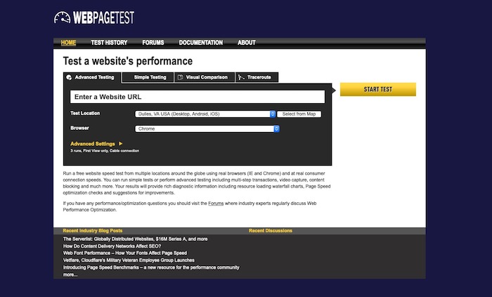 outil test accessibilité WebPageTest