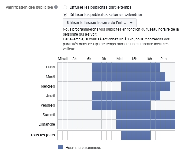 heures publicité Facebook