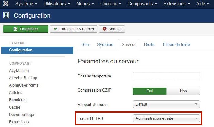 configurer Joomla en https