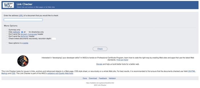 W3C Link Checker vérification liens web