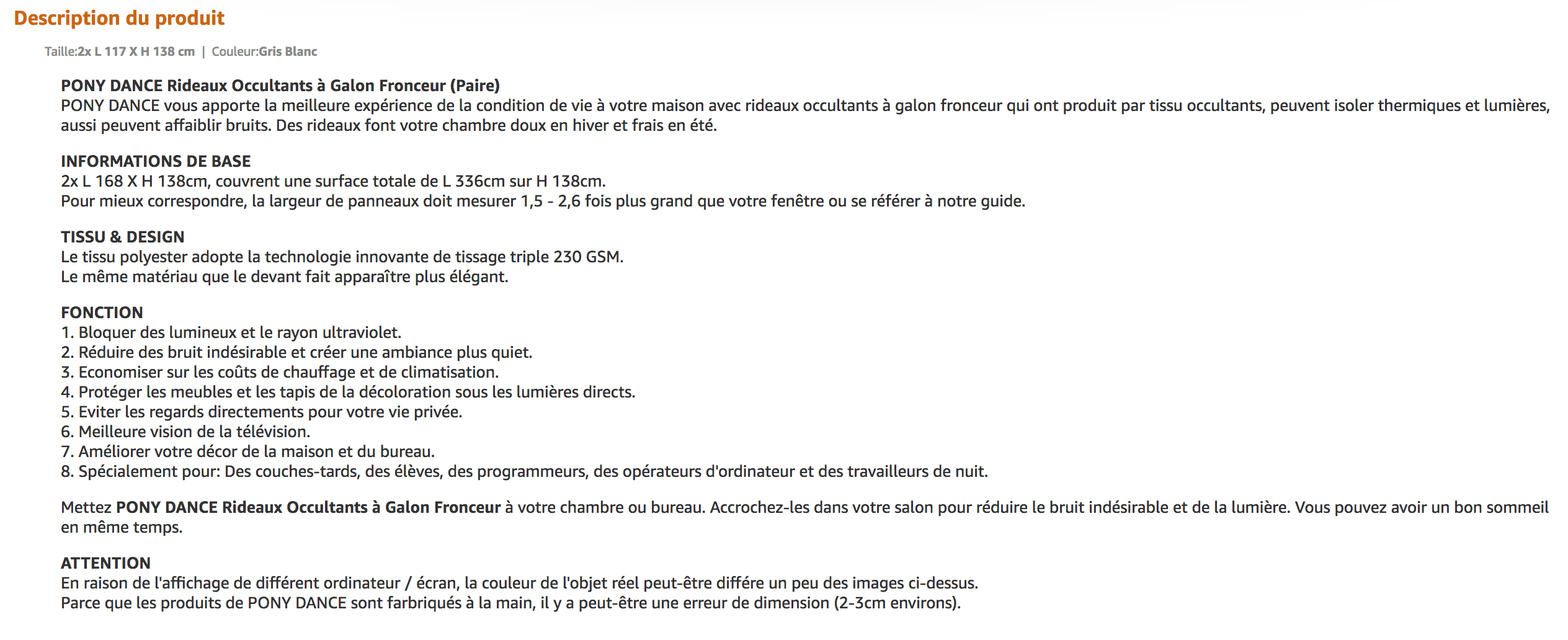 fiche description amazon longue