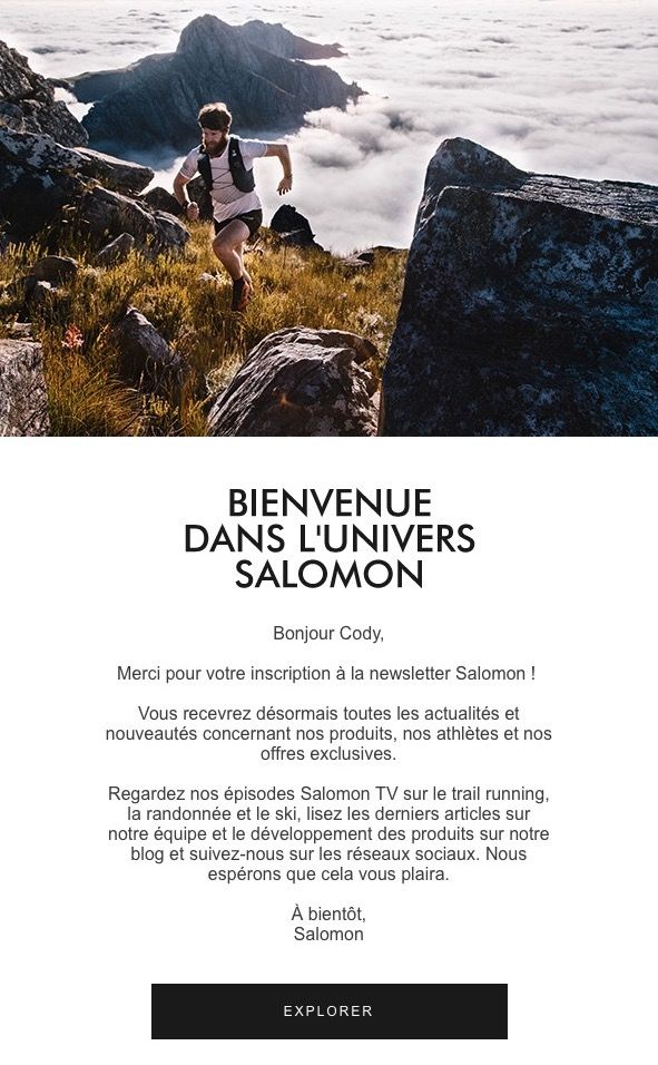 email de bienvenue Salomon