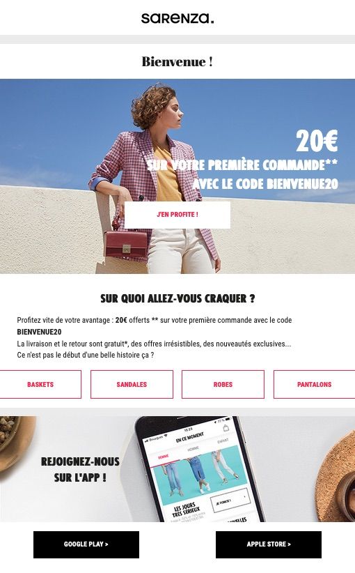 email de bienvenue Sarenza