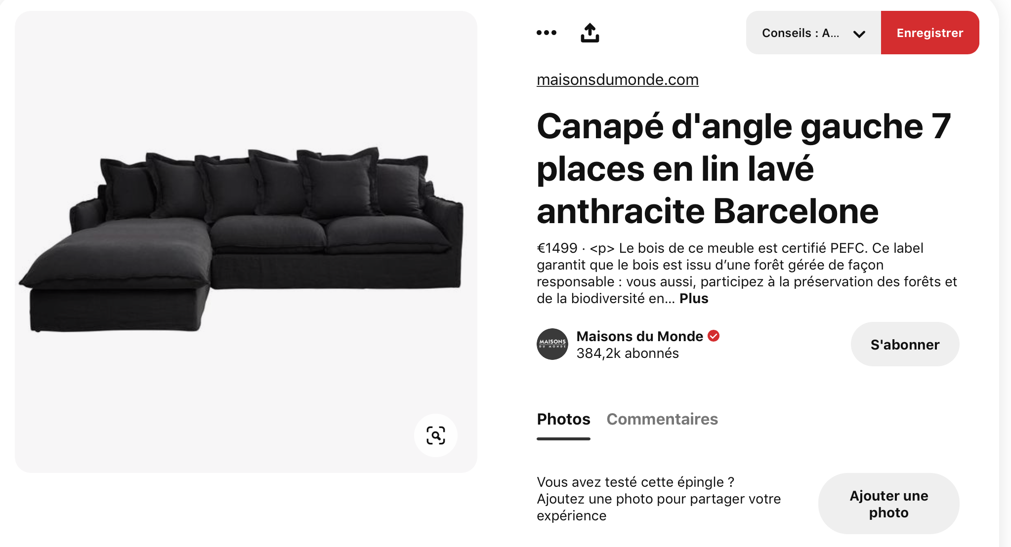 Pinterest fiche produit