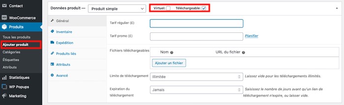 WooCommerce téléchargement produits virtuels