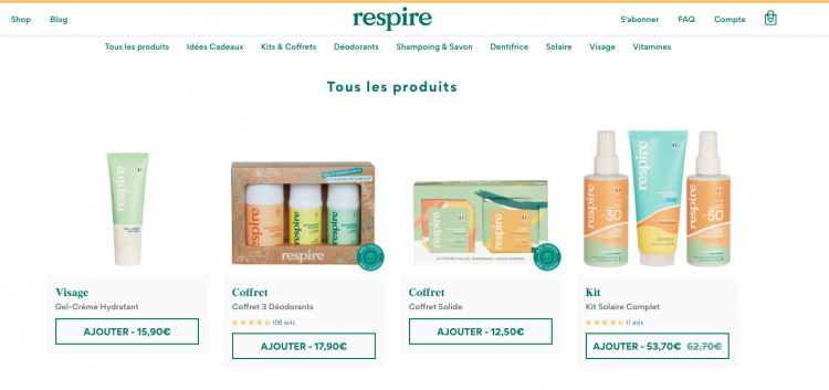 respire site e-commerce shop