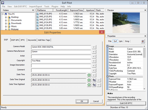 outils d'édition des métadonnées EXIF ExifPro