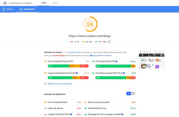 Core Web Vitals PageSpeed Insights