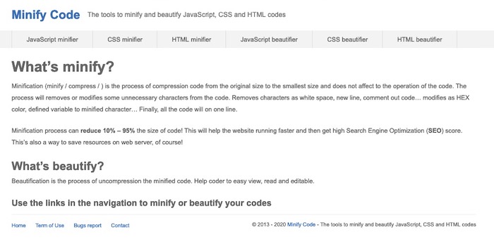 Minify Code outils de compression de code