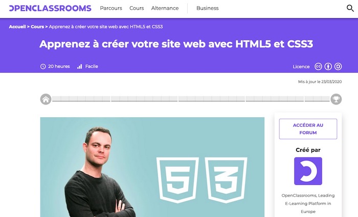 OpenClassroom cours gratuit CSS3