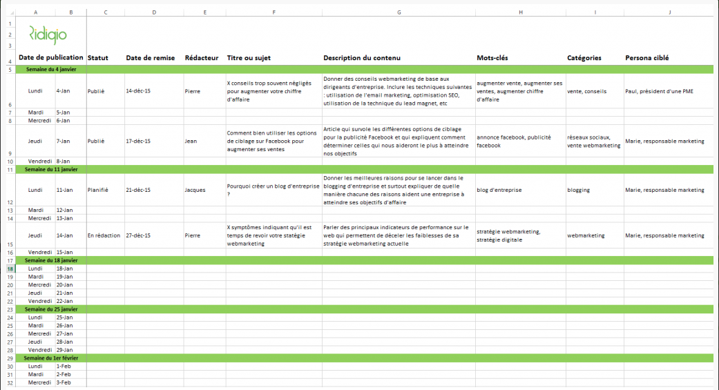 exemple calendrier éditorial 