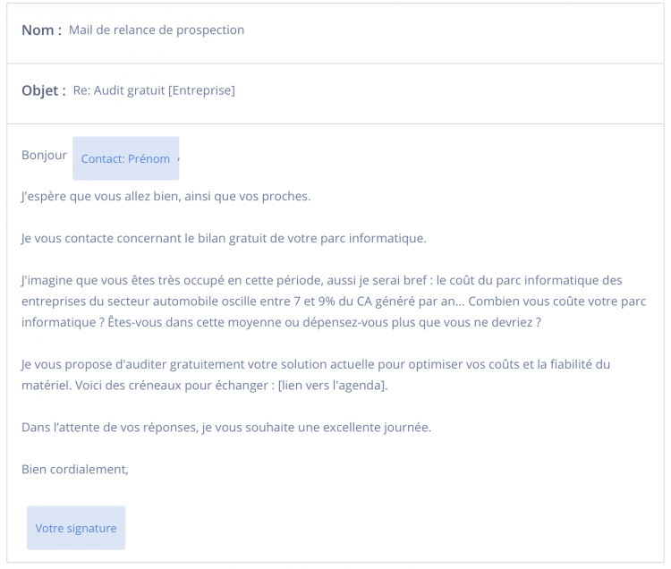 Modele de mail de prospection exemple relance