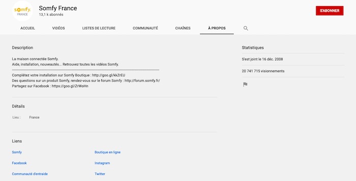 chaîne Youtube Somfy